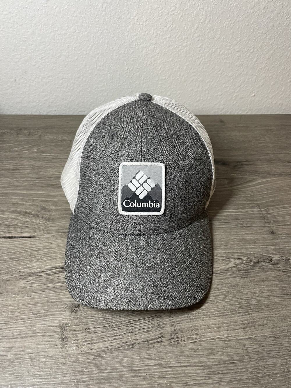 Columbia Mesh Snapback Hat Gray Herringbone Trucker Cap White Mesh